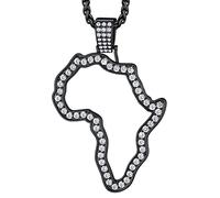 Richsteel Black Map Of Africa Pendant For Men Women Cubic Zirconia African Necklace Wheat Chain