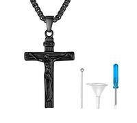 Richsteel Cross Cremation Necklace Can Put Ashes, Customizable, Crucifix Pendant With Resizable Chain, Gold/Black Plated, 316L Stainless Steel Memory Necklace, With Gift Box