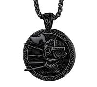 Richsteel Men's Necklace Black Gothic Viking Jewellery Norse Runes Pendant Odin Helmet Necklaces for Women