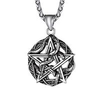 Richsteel Men's Pentacle of Protection Necklace, Gold/Black/Stainless Steel Pentagram Pendant with Adjustable Chain 55 + 5 cm, Lucky Charm Jewellery for Women Boy,