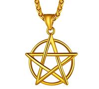 Richsteel Men's Pentacle of Protection Necklace, Gold/Black/Stainless Steel Pentagram Pendant with Adjustable Chain 55 + 5 cm, Lucky Charm Jewellery for Women Boy,