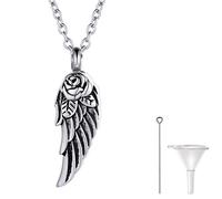 Richsteel Necklace for Ashes Angel Wing Urn Memorial Womens Pendant Cremation Necklaces Men Stainless Steel