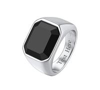 Richsteel Personalised Black Onyx Ring for Boyfriend Mens Chunky Gemstone Rings Stainless Steel Custom