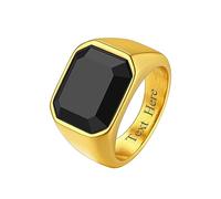 Richsteel Personalised Black Onyx Rings Gold Mens Signet Wedding Ring for Men Custom