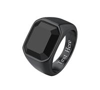 Richsteel Personalised Sovereign Ring Black for Men Father Square Onyx Rings Mens Jewellery Custom