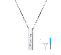 Richsteel Square Bar Pendant/Round Pipe Pendant/Water Droplets Shape Pendant Cremation Necklace, Birthstone Memory Jewellery, Customizable, Can Put Ashes, Silver/Black/Gold Plated Color