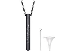 Richsteel Square Bar Pendant/Round Pipe Pendant/Water Droplets Shape Pendant Cremation Necklace, Birthstone Memory Jewellery, Customizable, Can Put Ashes, Silver/Black/Gold Plated Color