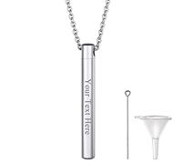 Richsteel Square Bar Pendant/Round Pipe Pendant/Water Droplets Shape Pendant Cremation Necklace, Birthstone Memory Jewellery, Customizable, Can Put Ashes, Silver/Black/Gold Plated Color