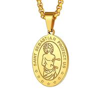 Richsteel St Sebastian Medal Pendant For Men Boy Gold Chain Catholic Necklace