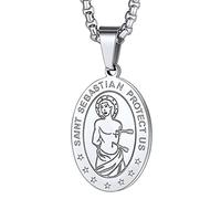 Richsteel St Sebastian Protect Baseball Athlete Necklace Mens Stainless Steel Pendant Catholic Necklaces