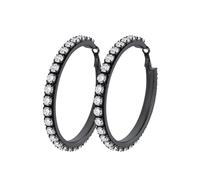 Richsteel Stainless Steel Hoops Earrings for Women White Diamond Clip On Black Round Earrings 60mm Teenagers