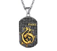 Richsteel Women Necklace Pisces Chain Gold, Embossment Double Fish Dog Tag Pendant Girls, Two-tone Gold Plated Stainless Steel Horoscope Jewellery Zodiac Sign Necklace