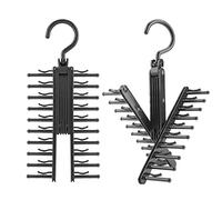 RICHSUM 2 Packs Premium X-Hanging Black Tie Rack - 360° Rotating Tie & Belt Hanger with Non-Slip Clips for Closet Organization - 20 Hooks - Convenient and Stylish Tie and Belt Storage
