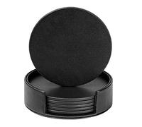 RICHSUM Drink Coasters Set of 6 Leather Coasters Spill Protection for Table Desk,Durable and Non Slip Leather Coaster Perfect for Common Size Glass Coffee Cup & Mug,4 Inches,Black Round