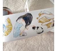RICHTAPES DingDing Vol9-32 My Pet Baby,Pre-Cut Washi Paper PET Tape Stickers,Original Design Vintage Girls&Cute Pets Playing,for Scrapbook Supplies,Scrapbook Tape, Journaling Stickers,Bullet Journals