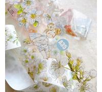 RICHTAPES Seahorse Forest Vol6 A35 Pear Blossom White,Pre-Cut Kawaii Floral Clear PET Washi Tape Stickers,Original Vintage Design,for Scrapbook Supplies,Scrapbook Tape Stickers,Junk Journal Supplies
