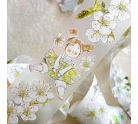 RICHTAPES Seahorse Forest Vol6 A35 Pear Blossom White,Pre-Cut Kawaii Floral Matte PET Washi Tape Stickers,Original Vintage Design,for Scrapbook Supplies,Scrapbook Tape Stickers,Junk Journal Supplies