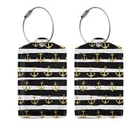 Richugui 2 Pack Black and White Striped Anchor Luggage Tags for Suitcases,Luggage Tag,Leather Label Tag for Women Men Girls Travel Bag Suitcase