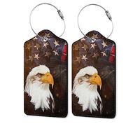 Richugui Bald Eagle Travel Cruise Luggage Tag with Privacy Flap USA Flag 2 Pack PU Leather Luggage Tags for Suitcase, Name ID Label for Women Men Luggage Handbag School Bag Backpack