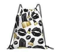 Richugui Black Lipstick Drawstring Backpack BLack Lips Drawstring Bags Sports Gym String Bag For Women Men Backpacks Training Yoga Bags