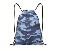 Richugui Camo Cool Drawstring Bag Blue camouflage Gym Bag Sports Backpack Lightweight Waterproof Bag for Men Women Outdoor Gym Sport