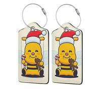 Richugui Cartoon Anime Bear 2 Pack PU Leather Luggage Tags for Suitcase,Luggage Tag with Privacy Flap, Name ID Label for Women Men Luggage Handbag School Bag Backpack