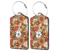 Richugui Cartoon Sunflower 2 Pack PU Leather Luggage Tags for Suitcase,Luggage Tag with Privacy Flap, for Women Men Luggage Handbag School Bag Backpack