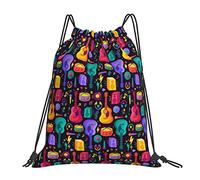Richugui Colorful Musical Drawstring Bags Colorful Guitar Speakers Drawstring Backpack Sports Gym String Bag For Women Men Backpacks Training Yoga Bags