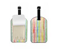 Richugui Colorful Vertical Stripes Luggage Tag Travel Tag for Men Women Family PU Leather Case Tags for Travel Bag Suitcase with Privacy Cover 1 Pack