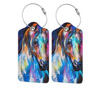 Richugui Cool Colorful Horse Luggage Tags Stripes Luggage Tag Travel Tag for Men Women Family PU Leather Case Tags for Travel Bag Suitcase with Privacy Cover 2 Pack