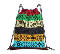 Richugui Cool Retro Drawstring Bag African Adinkra Drawstring Backpack Gym Sports String Bag Travel Sackpack Fashion Casual Daypack For Men And Women