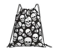 Richugui Cool Skull Drawstring Backpack Gym Bag for Women Men Black String Cinch Bag Lightweight for School Travel Sport Yoga