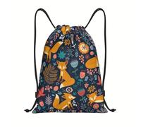 Richugui Cute fox Drawstring Bags Beautiful floral pattern Gym Drawstring Bags Sport Waterproof Draw String Back Cinch Sack Backpack Bag For Men Women