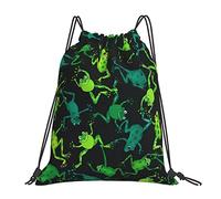 Richugui Drawstring Backpack Green Black Frogs Drawstring Bags Sports Gym String Bag For Women Men Backpacks Training Yoga Bags