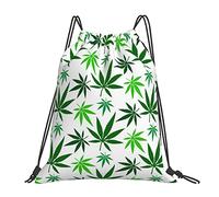Richugui Drawstring Backpack Green Weed Leaves Drawstring Bags Sports Gym String Bag For Women Men Backpacks Training Yoga Bags