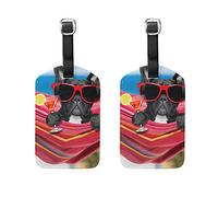 Richugui Drinks Sunglasses Puppy Pattern Luggage Tag, Faux Leather Suitcase Tag with Address Label, ID Tag, Travel Accessories, Name Plate for Travel Bag, One pc