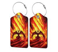 Richugui Fire Breathing Angry Dragon Flame Background 2 Pack PU Leather Luggage Tags for Suitcase,Luggage Tag with Privacy Flap, Name ID Label for Women Men Luggage Handbag School Bag Backpack