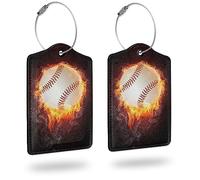 Richugui Flame Baseball Pattern Leather Luggage Tags for Adults Teens 2 Pack Colorful Travel Bags Suitcase Labels with Stainless Steel Loop ID Tags