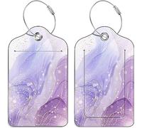 Richugui Gauze-Like Pink,Purple and Gold Striped Pattern 2 Pack PU Leather Luggage Tags for Suitcase,Luggage Tag with Privacy Flap for Women Men Luggage Handbag School Bag