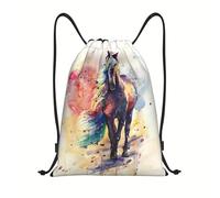 Richugui Horse Drawstring Bag Cute pony on colorful background Casual Backpack Sport Gym Sackpack for Women Men Girls Boys Gift