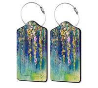 Richugui Oil Painting Flowers Pattern 2 Pack PU Leather Luggage Tags for Suitcase,Luggage Tag with Privacy Flap, for Women Men Luggage Handbag School Bag Backpack