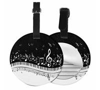 Richugui Pack of 1 Round Musical Symbols Leather Luggage Tags,Privacy Cover for Suitcases,Suitcase Tag Identifiers, Luggage Labels Tags with Adjustable Strap,Travel
