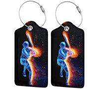 Richugui Playing Baseball 2 Pack PU Leather Luggage Tags for Suitcase,for Women Men Luggage Handbag School Bag Backpack Travel Name ID Label Cruise Luggage Tag with Privacy Flap