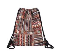 Richugui Retro Style Drawstring Bags stripe Backpack Bag Bohemian Drawstring Backpack Light Cinch Bag Gym Sack String Bag
