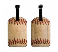 Richugui Round Pack of 1 Baseball Retro Color Leather Luggage Tags,Privacy Cover for Suitcases,Suitcase Tag Identifiers, Luggage Labels Tags with Adjustable Strap,Travel