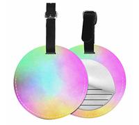 Richugui Round Pack of 1 Colorful Leather Luggage Tags,Privacy Cover for Suitcases,Suitcase Tag Identifiers, Luggage Labels Tags with Adjustable Strap,Travel