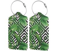 Richugui Tropical Plants 2 Pack PU Leather Luggage Tags for Suitcase,for Women Men Luggage Handbag School Bag Backpack Travel Name ID Label Cruise Luggage Tag with Privacy Flap