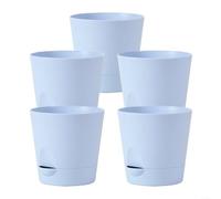 RichVibe 5-Pack Self-Watering Plastic Flower Pots with Drainage Holes Succulent Plants, Indoor Office Desk & Balcony Garden Decor, Khaki(Blue)