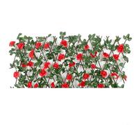 RichVibe Artificial Ivy Fence Screening, Wooden Hedge with Flower Leaves, Garden Privacy Hedge Screen, Expandable Faux Green Leaf Trellis - 28x200cm(Red)