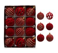 RichVibe Christmas Tree Baubles 12 Pieces 6cm Red White Ball Ornaments Holiday Wedding Party Decorations Hanging Decor(D)